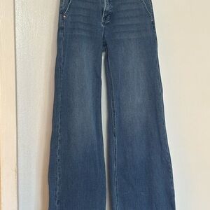 Risen Ribbed Women's Wide Leg Jeans in Medium Blue Wash